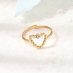 304 Stainless Steel Rhinestone Cuff Open Rings, Heart, Golden, 11mm, US Size 7 1/4(17.5mm)(RB-CBAE630-01G-A)