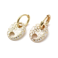 Oval Real 18K Gold Plated Brass Dangle Hoop Earrings, with Enamel, White, 21.5x11.5mm(EJEW-L268-007G-09)