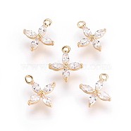 Real 18K Gold Plated Brass Cubic Zirconia Charms, Flower, Nickel Free, 12x9.5x2mm, Hole: 1mm(X-KK-R037-157G)