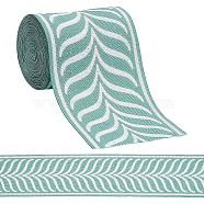 Polyester Jacquard Leaf Ribbon, Clothes Accessories, Curtain Decoration, Aqua, 3-3/8 inch(86mm), about 5.36~5.47 Yards(4.9~5m)/Bag(SRIB-FG0001-21C)