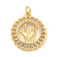 Brass Micro Pave Clear Cubic Zirconia Pendants, Gesture, Real 18K Gold Plated, 21x18x2mm, Hole: 3mm(KK-U007-01G-02)