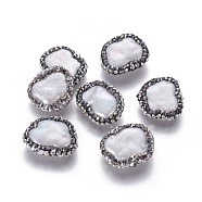 Natural Cultured Freshwater Pearl Beads, with Polymer Clay Rhinestone, Nuggets, Black, 15~17x17~20x4~6mm, Hole: 0.8mm(PEAR-F015-17)
