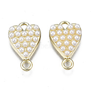 Alloy Pendants, with ABS Plastic Imitation Pearl, Lead Free & Nickel Free, Heart, White, Light Gold, 19x11x4mm, Hole: 2mm(PALLOY-T077-108LG-FF)