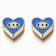 Rack Plating Alloy Enamel Pendants, Light Gold, Cadmium Free & Nickel Free & Lead Free, Heart with Eye, Royal Blue, 11x12x4.5mm, Hole: 2mm(PALLOY-N172-066D)