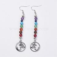 Alloy Dangle Earrings, with Gemstone Beads and Brass Earring Hooks, Om Symbol, Antique Silver, 96mm, pin: 0.8mm(EJEW-F183-03)