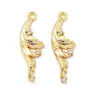 Brass Micro Pave Clear Cubic Zirconia Pendants, Leaf, Real 18K Gold Plated, 22x7x3mm, Hole: 1.2mm(KK-H460-27G)