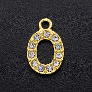 Alloy Rhinestone Charms, Golden, Crystal, Letter, Letter.O, 12x10x2mm, Hole: 1.5mm(PALLOY-S098-DA021-O)