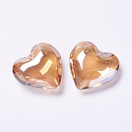 Glass Pendants, Heart, Sandy Brown, 42x43.5x15mm, Hole: 2mm(X-EGLA-K011-07B-02)