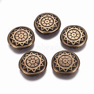 CCB Plastic Beads, Flat Round with Flower, Antique Bronze, 33x33x9mm, Hole: 2mm(CCB-G006-014AB)