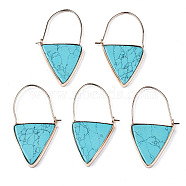 Synthetic Turquoise Triangle Dangle Hoop Earrings, Brass Drop Earrings for Women, Light Gold, 43~45x23~26x3.5mm, Pin: 0.8mm(G-S359-363F)