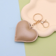 PU Leather Keychain, with Metal Findings, Heart, Tan, 6.5x8cm(PW-WG7CBA9-05)