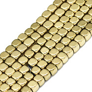 Electroplate Non-magnetic Synthetic Hematite Beads Strands, Cube, Real 18K Gold Plated, 3x3x3mm, Hole: 0.5mm, about 135pcs/strand, 15.75 inch(40cm)(G-S352-59A-01)