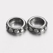 304 Stainless Steel Spacer Beads, Flat Round, Antique Silver, 10x3mm, Hole: 6.5mm(STAS-D166-60AS)
