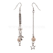 Synthetic Lava Rock Dangle Earrings, Asymmetrical Earrings, with Alloy Findings, Angel with Star, Antique Silver & Platinum, 90~95mm, Pin: 0.6mm(EJEW-F184-08AS)
