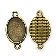 Tibetan Style Alloy Cabochon Connector Settings, Nickel Free, Oval, Antique Bronze, Tray: 15x28mm, 28x15x1.8mm, Hole: 2mm(X-TIBE-K006-28mm-AB-NF)