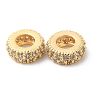 Brass Micro Pave Cubic Zirconia European Beads, Large Hole Beads, Ring, Real 18K Gold Plated, 10x3.5mm, Hole: 4.7mm(KK-P234-37G)