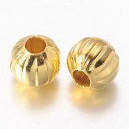 Iron Corrugated Beads, Golden, Round, 6mm in diameter, hole:2mm, about 3220pcs/1000g(E187Y-G)