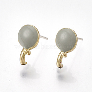 Alloy Stud Earring Findings, with Raw(Unplated) Pins, Enamel and Loop, Flat Round, Light Gold, Dark Sea Green, 13x7mm, Hole: 2mm, Pin: 0.7mm(PALLOY-S177-37A)