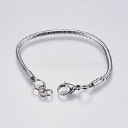 304 Stainless Steel Round Snake Chain Bracelet Making, with Lobster Claw Clasps, Stainless Steel Color, 6-7/8 inch(17.5cm), 3mm, Hole: 4mm(STAS-F139-056P-C)
