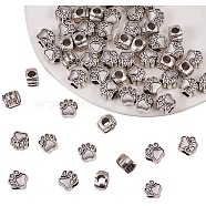 Tibetan Style Zinc Alloy European Beads, Dog Paw Prints, Antique Silver, 11x10.6x7.5mm, Hole: 4.8mm, 60pcs/box(PH-MPDL-R038-008AS)