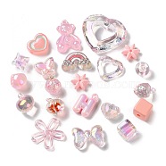 Mixed Style Acrylic Beads, Mixed Shape, Pink, 13~39.5x13.5~44x5~16mm, Hole: 1.8~5mm, about 180pcs/500g(MACR-K351-16F)