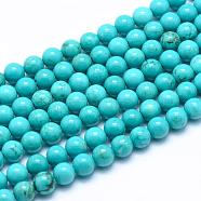 Natural Magnesite Round Beads Strands, Dyed, Turquoise, 6mm, Hole: 1mm, about 64pcs/strand, 15.7 inch(40cm)(TURQ-G148-03-6mm)