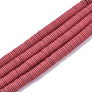 Spray Painted Non-magnetic Synthetic Hematite Beads Strands, Heishi Beads, Flat Round/Disc, Pale Violet Red, 6x1mm, Hole: 0.8mm, about 390~395pcs/strand, 15.75 inch(40cm)(G-R0468-03D-08)