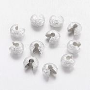Brass Crimp Beads Covers, Nickel Free, Silver Color Plated, 5mm In Diameter, 4mm Thick, Hole: 2.2mm(X-KK-G017-S-NF)