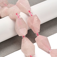 Natural Rose Quartz Beads Strands, Faceted, Teardrop, with Seed Beads, 19~21.5x12~13mm, Hole: 2mm, about 15~16pcs/strand, 14.96~15.7 inch(38~40cm)(G-NH0005-B09-01)