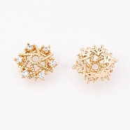Brass Fancy Bead Caps, with Cubic Zirconia, Real 18K Gold Plated, Flower, Golden, 9.5x8.5x3mm, Hole: 1.5mm(X-ZIRC-Q002-158)