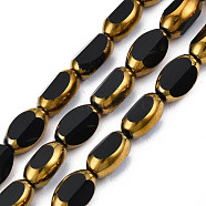 Electroplate Glass Beads Strands, Edge Plated, Oval, Black, 7x4.5x4mm, Hole: 0.8mm, about 50pcs/strand, 13.07~13.15 inch(33.2~33.4cm)(EGLA-N008-015A)