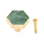 Hexagon with Marble Pattern Brass Box Handles & Knobs, with Resin Cabochons and Iron Screws, Matte Gold Color, Medium Sea Green, 29.5x34x24.5mm, Hole: 3.5mm(DIY-P054-C05)