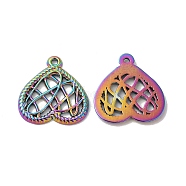 Ion Plating(IP) 304 Stainless Steel Pendants, Hollow Heart Charm, Rainbow Color, 18.5x18x1.5mm, Hole: 1.2mm(STAS-H212-21MC)