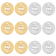 12Pcs 2 Style 304 Stainless Steel Charms, Flat Round with Eye, Golden & Stainless Steel Color, 11.5~12x0.5~1mm, Hole: 1.4~1.5mm, 6pcs/style(STAS-HY0001-25)