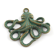Octopus Zinc Alloy Big Pendants, Cadmium Free & Nickel Free & Lead Free, Antique Bronze & Green Patina, 56x58x4mm, Hole: 4mm(PALLOY-R065-106-FF)