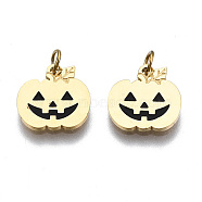 316 Surgical Stainless Steel Enamel Charms, with Jump Rings, for Halloween, Pumpkin, Real 14K Gold Plated, 10x10x1mm, Jump Ring: 3.4x0.5mm, 2.4mm inner diameter(X-STAS-S116-341G)