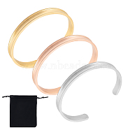 Unicraftale 3Pcs 3 Colors 304 Stainless Steel Grooved Open Cuff Bangle for Women, Mixed Color, Inner Diameter: 2-1/2x1-7/8 inch(6.2x4.8cm), 1Pc/color(BJEW-UN0001-33)