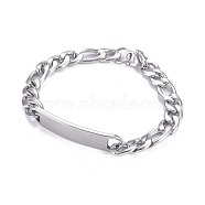 304 Stainless Steel Figaro Chain ID Bracelets, with Lobster Claw Clasps, Stainless Steel Color, 9 inch(23cm)(BJEW-G631-03P)