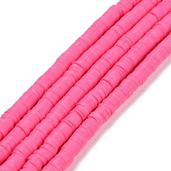 Handmade Polymer Clay Beads Strands, for DIY Jewelry Crafts Supplies, Heishi Beads, Disc/Flat Round, Deep Pink, 6x0.5~1mm, Hole: 1.8mm, about 290~320pcs/strand, 15.75 inch~16.14 inch(40~41cm)(CLAY-R089-6mm-Q088)