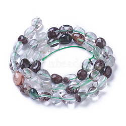 Natural Green Lodolite Quartz/Garden Quartz Beads Strands, Tumbled Stone, Nuggets, 7~11x7~8mm, Hole: 1mm, about 47~48pcs/strand, 15.94 inch(40.5cm)(G-P433-08)