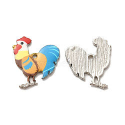 Alloy Enamel Pandants, Lead Free & Cadmium Free, Platinum, Rooster Charm, Blue, 23x19.5x2mm, Hole: 1.6mm(ENAM-K067-54P-05)