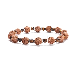 Mala Beads Bracelet, Natural Rudraksha & Tiger Eye & Synthetic Hematite Beaded Stretch Bracelet for Women, Saddle Brown, Inner Diameter: 2-1/4 inch(5.6cm)(BJEW-JB08269)