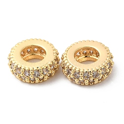 Brass Micro Pave Cubic Zirconia European Beads, Large Hole Beads, Ring, Real 18K Gold Plated, 10x3.5mm, Hole: 4.7mm(KK-P234-37G)