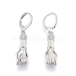 Brass Hand Palm Dangle Leverback Earrings for Women, Cadmium Free & Nickel Free & Lead Free, Platinum, 38mm, Pin: 1mm(EJEW-N012-106P)