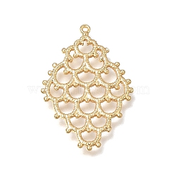 Brass Pendants, Rhombus with Gridding Charms, Real 18K Gold Plated, 29x19x1.5mm, Hole: 0.8mm(KK-H293-04G)