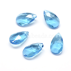 Faceted Glass Pendants, Teardrop, Sky Blue, 15x9.5x5.5mm, Hole: 1mm(GLAA-F069-S-A13)