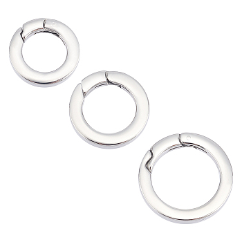 3Pcs 3 Styles 304 Stainless Steel Spring Gate Rings, O Rings, Stainless Steel Color, 18~24x3.5mm, 7 Gauge, Inner Diameter: 11~17mm, 1pc/style