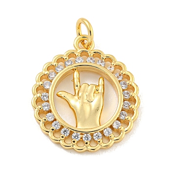 Brass Micro Pave Clear Cubic Zirconia Pendants, Gesture, Real 18K Gold Plated, 21x18x2mm, Hole: 3mm