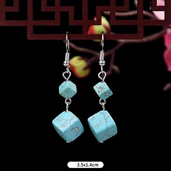 Turquoise Dangle Earrings for Women, Cube