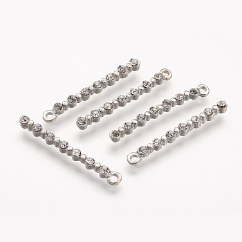 Platinum Plated Stick Alloy Rhinestone Pendants, Crystal, 37x2.5x2.5mm, Hole: 2mm